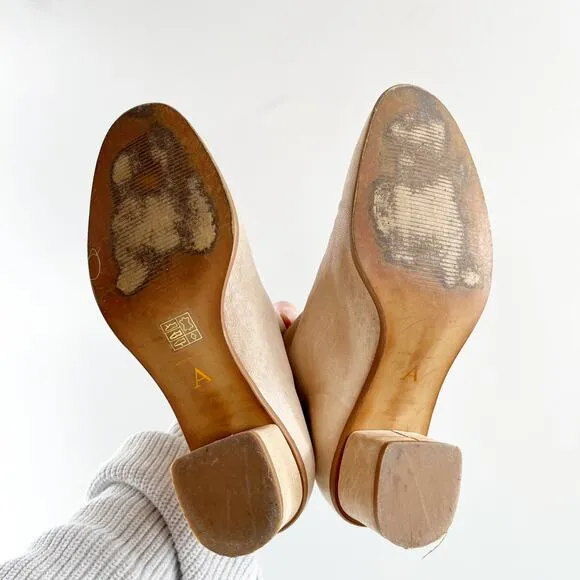 Anthropologie Emmeline Leather Block Heel Ankle Boots Bone Cream 39 / 9