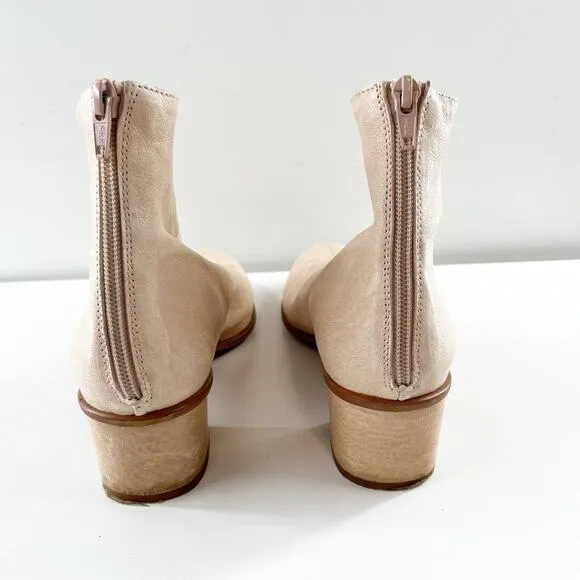 Anthropologie Emmeline Leather Block Heel Ankle Boots Bone Cream 39 / 9