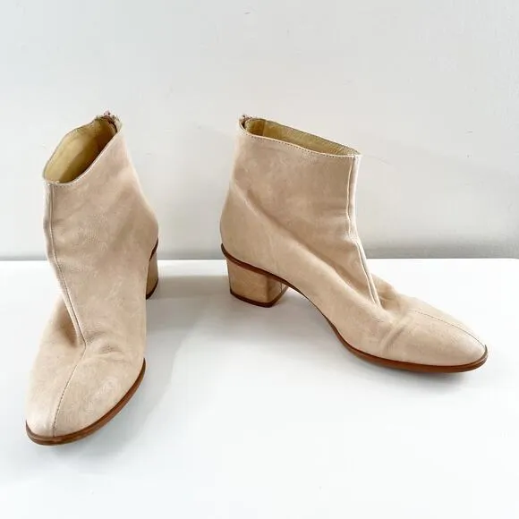Anthropologie Emmeline Leather Block Heel Ankle Boots Bone Cream 39 / 9