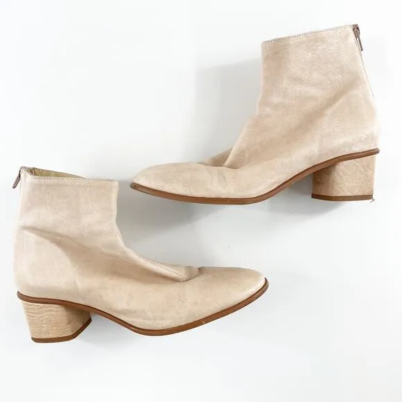 Anthropologie Emmeline Leather Block Heel Ankle Boots Bone Cream 39 / 9