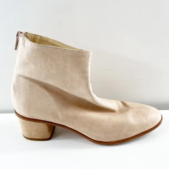 Anthropologie Emmeline Leather Block Heel Ankle Boots Bone Cream 39 / 9