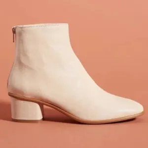 Anthropologie Emmeline Leather Block Heel Ankle Boots Bone Cream 39 / 9