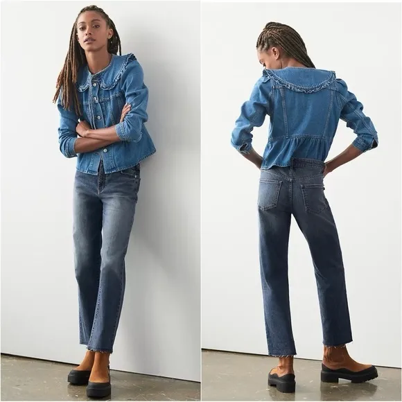 Anthropologie Pilcro Jeans The Vintage Straight High Rise Raw Hems Blue 28