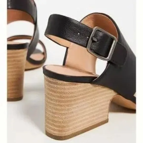 Anthropologie Silent D leather black heel sandals