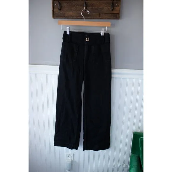 Anthropologie The Denim Colette Cropped Wide-Leg Jeans 23 Black NEW