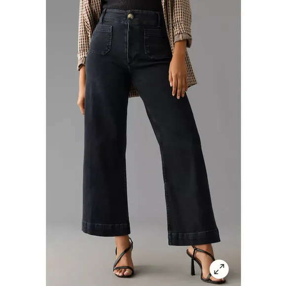 Anthropologie The Denim Colette Cropped Wide-Leg Jeans 23 Black NEW