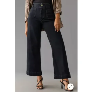 Anthropologie The Denim Colette Cropped Wide-Leg Jeans 23 Black NEW