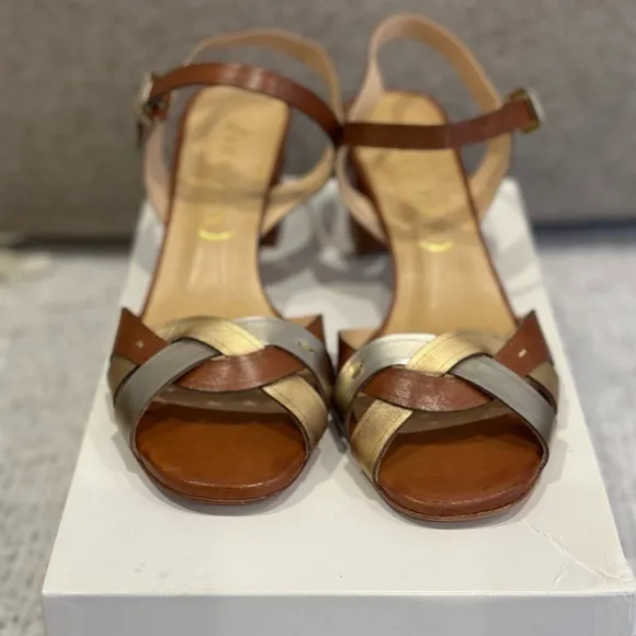 Anthropologie Vicenza Metallic Block Heel Sandals