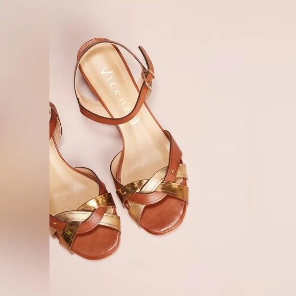 Anthropologie Vicenza Metallic Block Heel Sandals