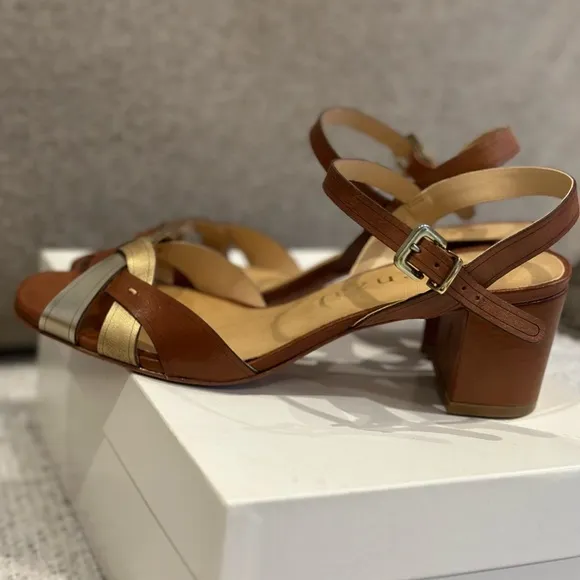 Anthropologie Vicenza Metallic Block Heel Sandals