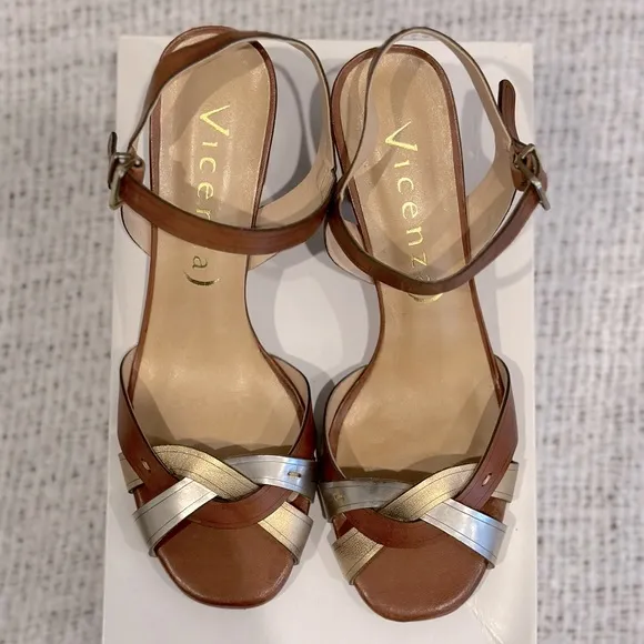 Anthropologie Vicenza Metallic Block Heel Sandals