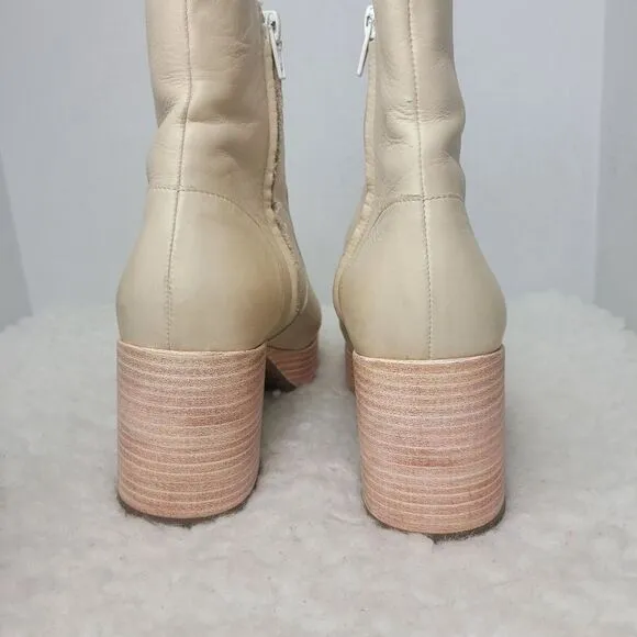 Anthropologie Women's Size 7.5 Platform Boots Bone Cream Block Heel Square Toe