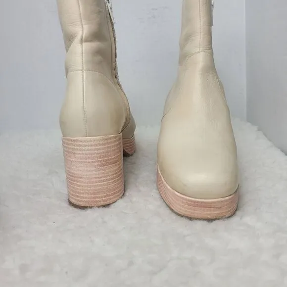 Anthropologie Women's Size 7.5 Platform Boots Bone Cream Block Heel Square Toe