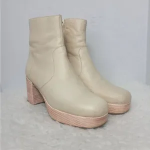 Anthropologie Women's Size 7.5 Platform Boots Bone Cream Block Heel Square Toe