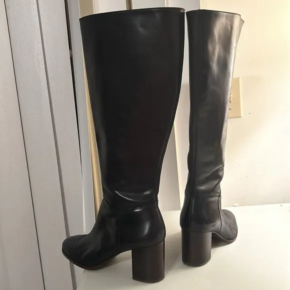 Antonio Melani Black Genuine Leather Tall “Valerie”Ladies Zip Up Boots Sz 10MW