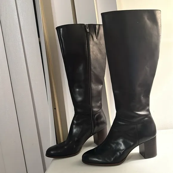 Antonio Melani Black Genuine Leather Tall “Valerie”Ladies Zip Up Boots Sz 10MW