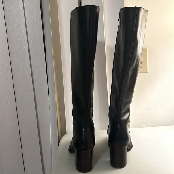 Antonio Melani Black Genuine Leather Tall “Valerie”Ladies Zip Up Boots Sz 10MW