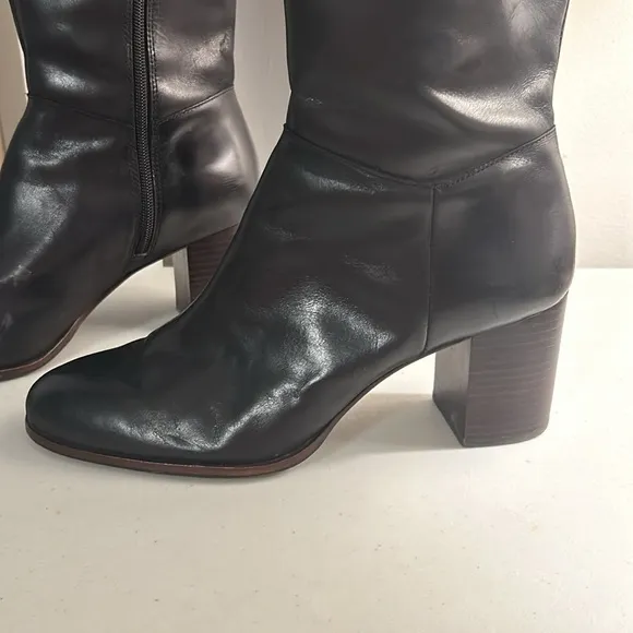 Antonio Melani Black Genuine Leather Tall “Valerie”Ladies Zip Up Boots Sz 10MW