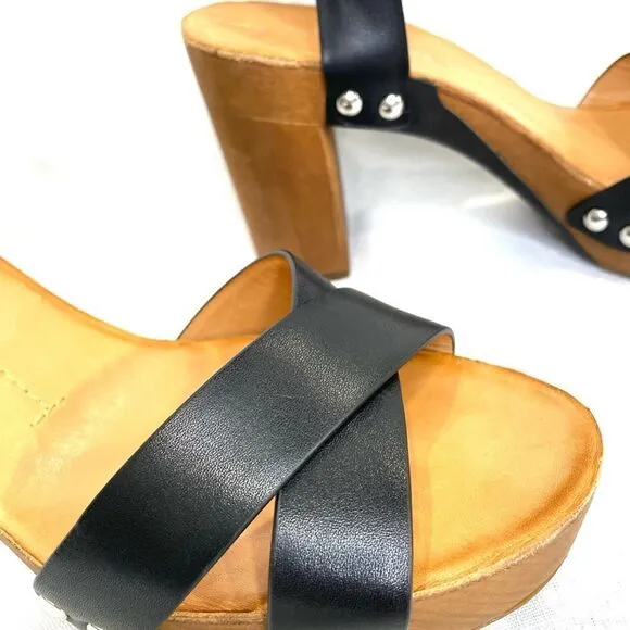 Antonio Melani  Leather Block Heeled Platform Sandals Size 9 Catalyni
