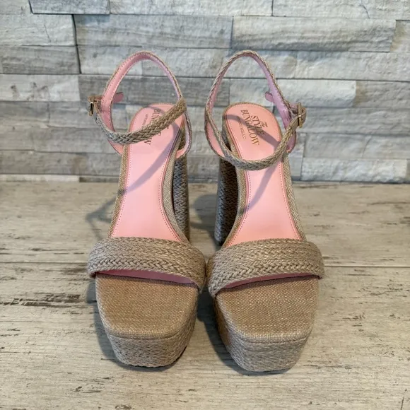 Antonio Melani Style Bungalow Jute Platform Block Heel Sandals Natural Tan NEW