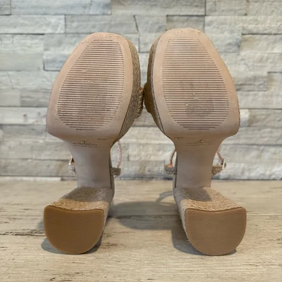 Antonio Melani Style Bungalow Jute Platform Block Heel Sandals Natural Tan NEW