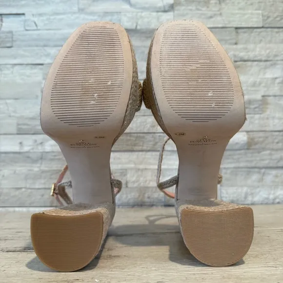 Antonio Melani Style Bungalow Jute Platform Block Heel Sandals Natural Tan NEW