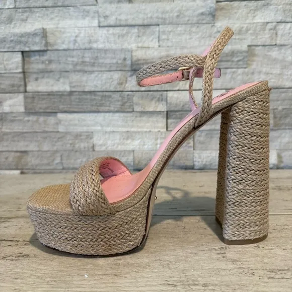 Antonio Melani Style Bungalow Jute Platform Block Heel Sandals Natural Tan NEW