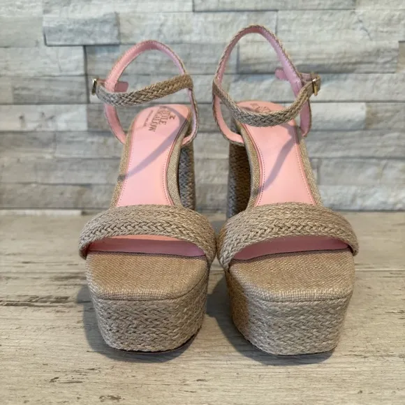 Antonio Melani Style Bungalow Jute Platform Block Heel Sandals Natural Tan NEW