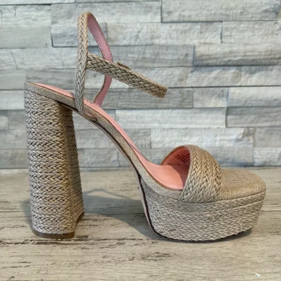 Antonio Melani Style Bungalow Jute Platform Block Heel Sandals Natural Tan NEW