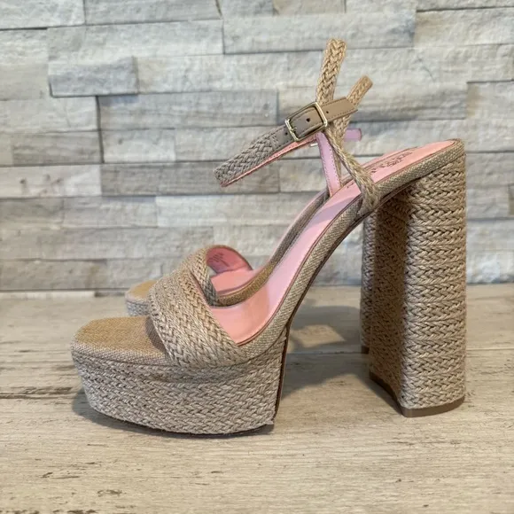 Antonio Melani Style Bungalow Jute Platform Block Heel Sandals Natural Tan NEW
