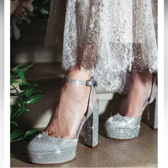 Antonio Melani x Born on Fifth Liv Metallic Glitter Closed Toe Platform Pumps