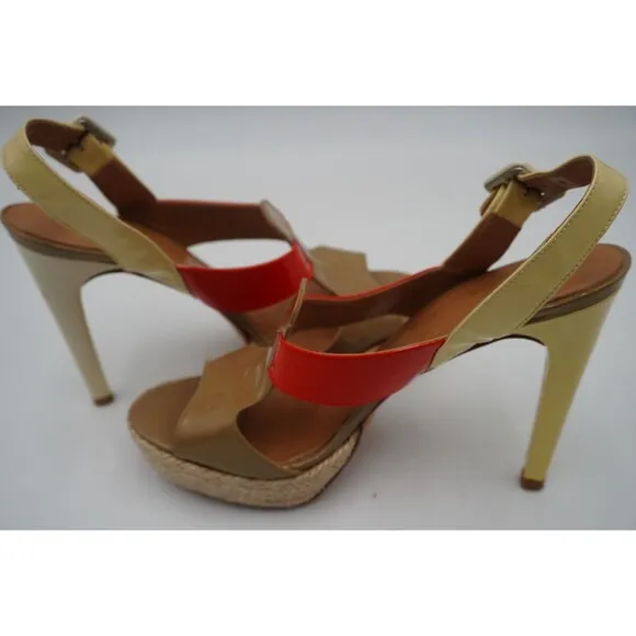 Anya Hindmarch London Color Block Patent Leather Platform Strap Heel Size 10/40
