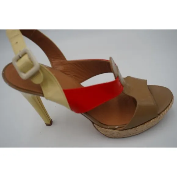 Anya Hindmarch London Color Block Patent Leather Platform Strap Heel Size 10/40