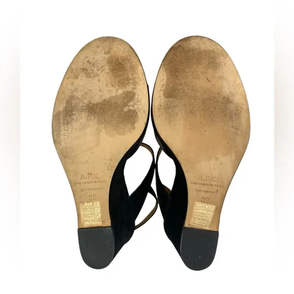 A.P.C. Black Wedge sandals with leather strap EU Size 39-W9