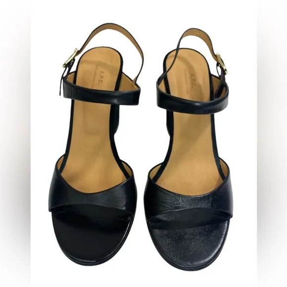 A.P.C. Black Wedge sandals with leather strap EU Size 39-W9