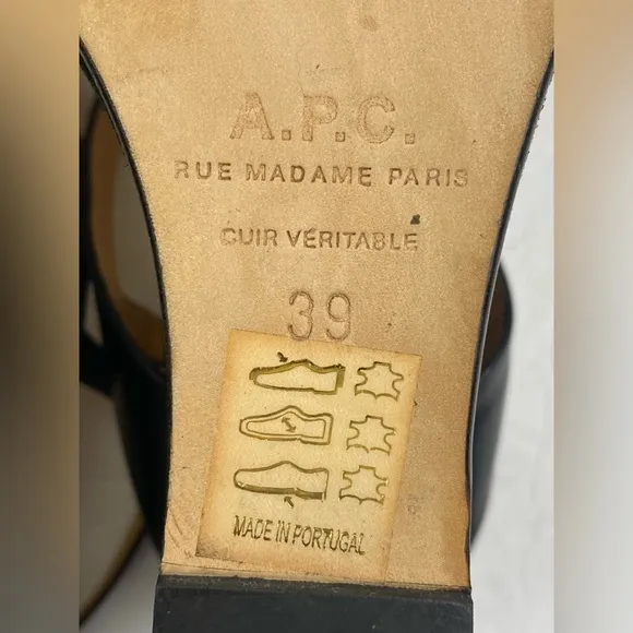 A.P.C. Black Wedge sandals with leather strap EU Size 39-W9