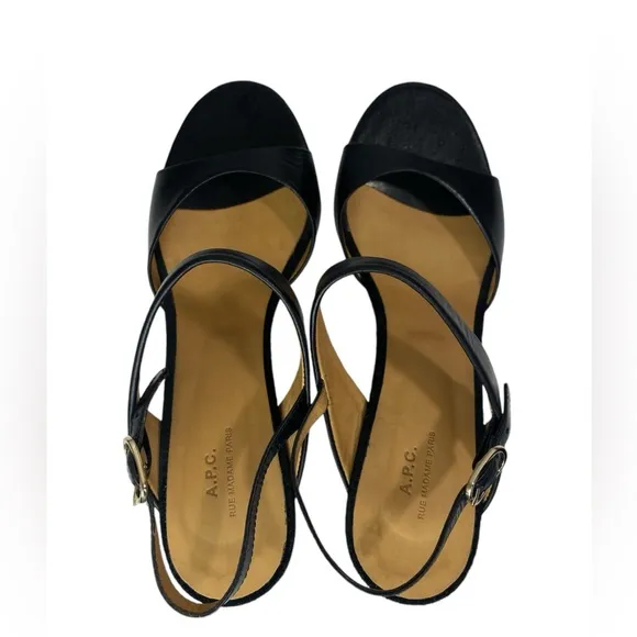 A.P.C. Black Wedge sandals with leather strap EU Size 39-W9