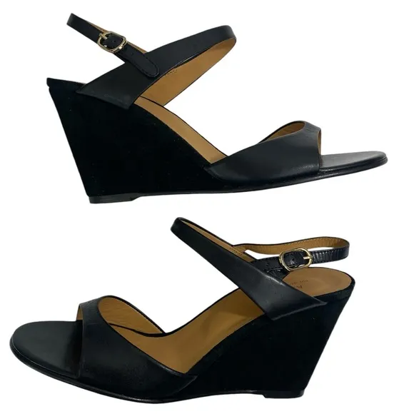 A.P.C. Black Wedge sandals with leather strap EU Size 39-W9