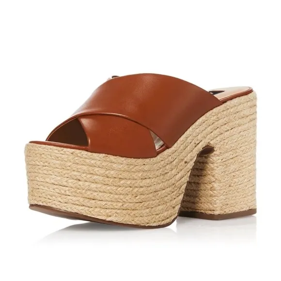 AQUA JULY LEATHER ESPADRILLE PLATFORM HEEL SANDALS