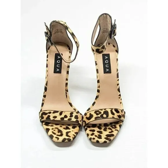 Aqua Women's Seven Leopard Print Calf Hair High-Heel Sandals Size 9.5 MSRP $119