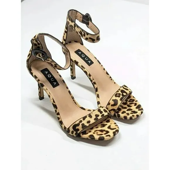 Aqua Women's Seven Leopard Print Calf Hair High-Heel Sandals Size 9.5 MSRP $119