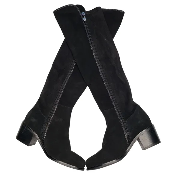 AquaDiva | Black Genuine Suede Leather Waterproof Over the Knee Boots Women 6.5