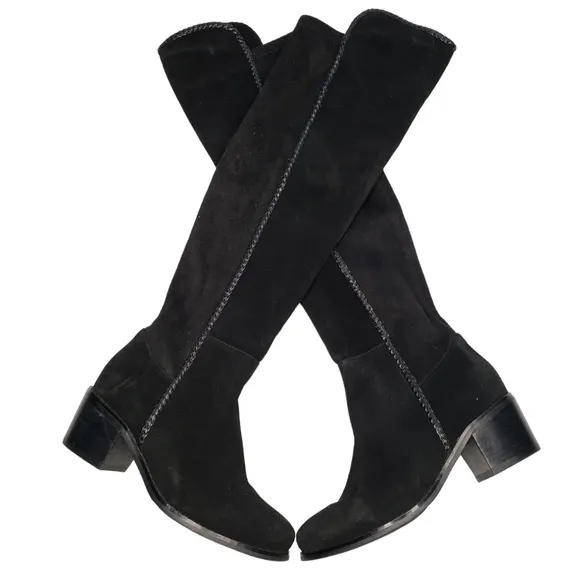AquaDiva | Black Genuine Suede Leather Waterproof Over the Knee Boots Women 6.5