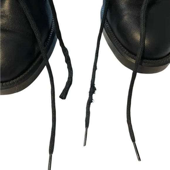 Aquatalia Black Leather Combat Boots Block Heel Faux Fur Trim Size 8.5M