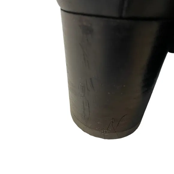 Aquatalia Black Leather Combat Boots Block Heel Faux Fur Trim Size 8.5M