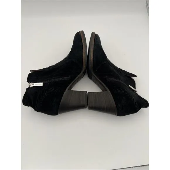 Aquatalia Black Suede Ankle Boots Zipper Block Heel 6.5
