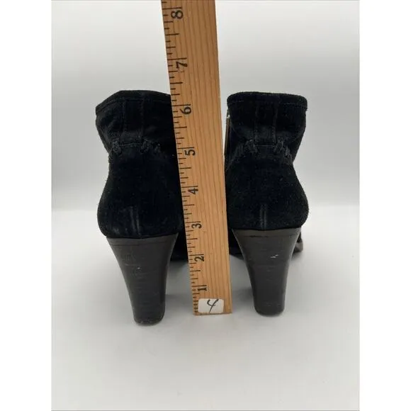 Aquatalia Black Suede Ankle Boots Zipper Block Heel 6.5