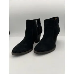 Aquatalia Black Suede Ankle Boots Zipper Block Heel 6.5