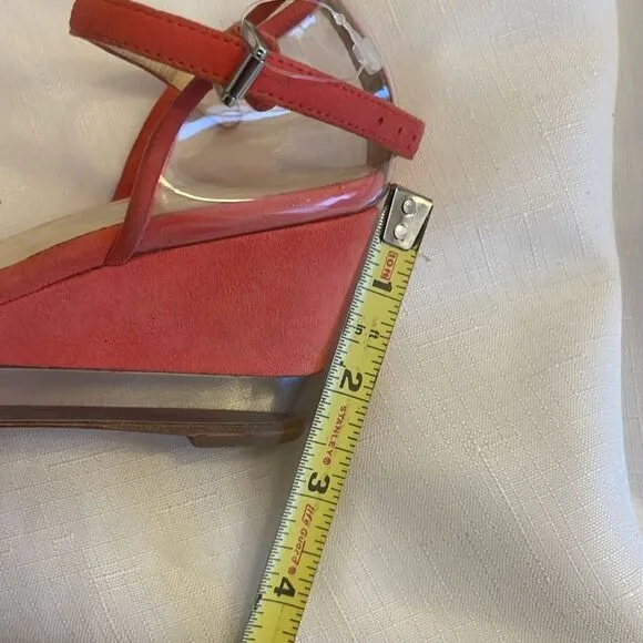 AQUATALIA CORAL SUEDE AND CLEAR WEDGE SANDALS.  NEW.