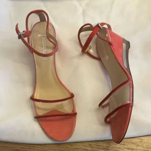 AQUATALIA CORAL SUEDE AND CLEAR WEDGE SANDALS.  NEW.